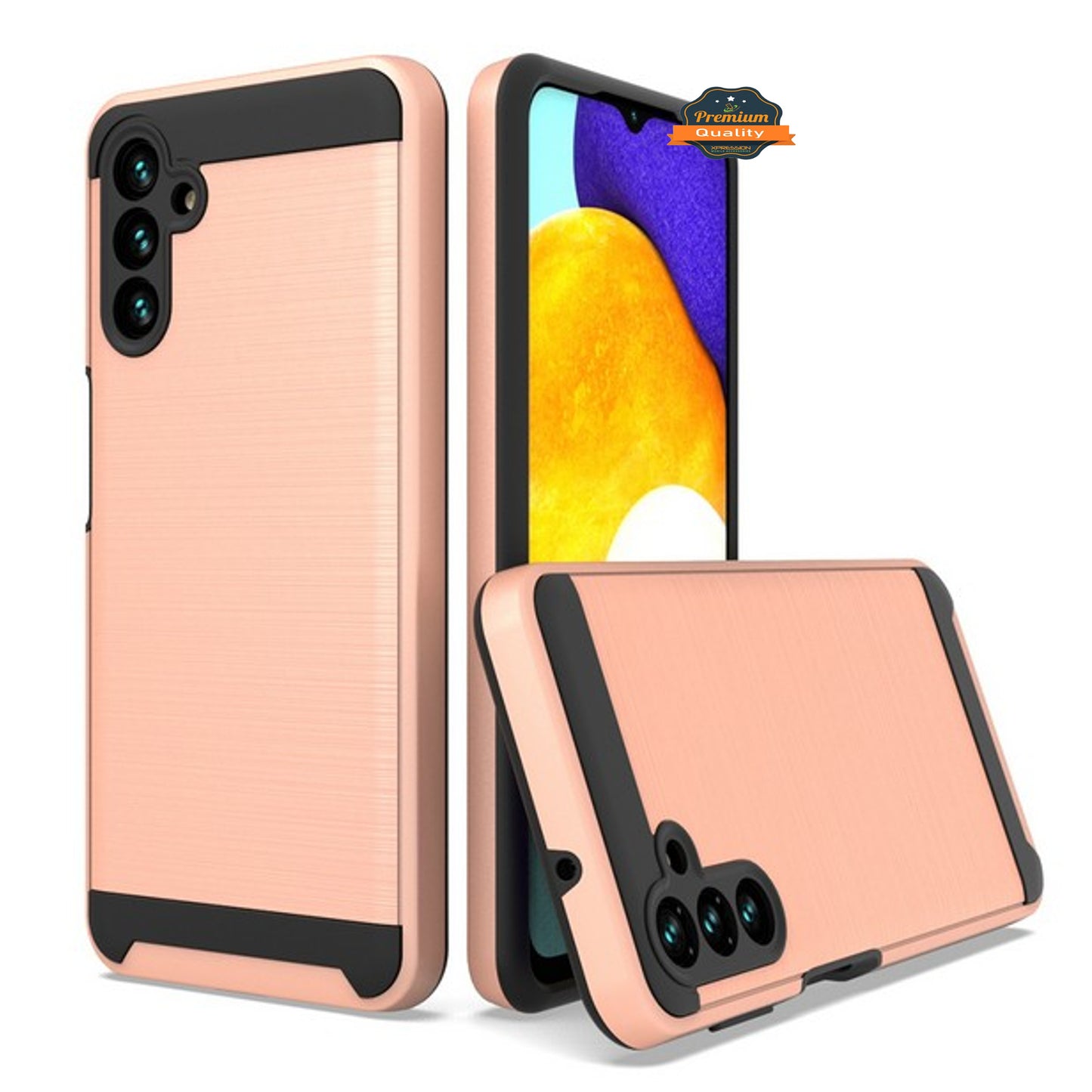 For Samsung Galaxy A13 5G Slim Rugged TPU Hard Brushed Metal Texture Hybrid Dual Layer Defender Armor Shock Absorbing  Phone Case Cover