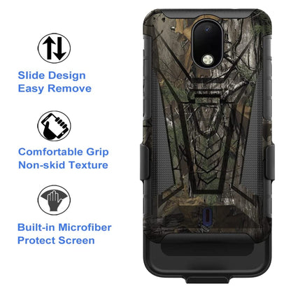 For T-Mobile Revvl 6 Pro 5G Swivel Belt Clip Holster with Built-in Kickstand, Heavy Duty Hybrid 3in1 Shockproof Defender Camo Camouflage Phone Case Cover