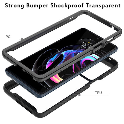 For Motorola Edge 20 Lite Clear Dual Layer Tuff Rugged Bumper Frame Heavy Duty Hybrid Shockproof Rubber TPU Full Body Defender Black Phone Case Cover