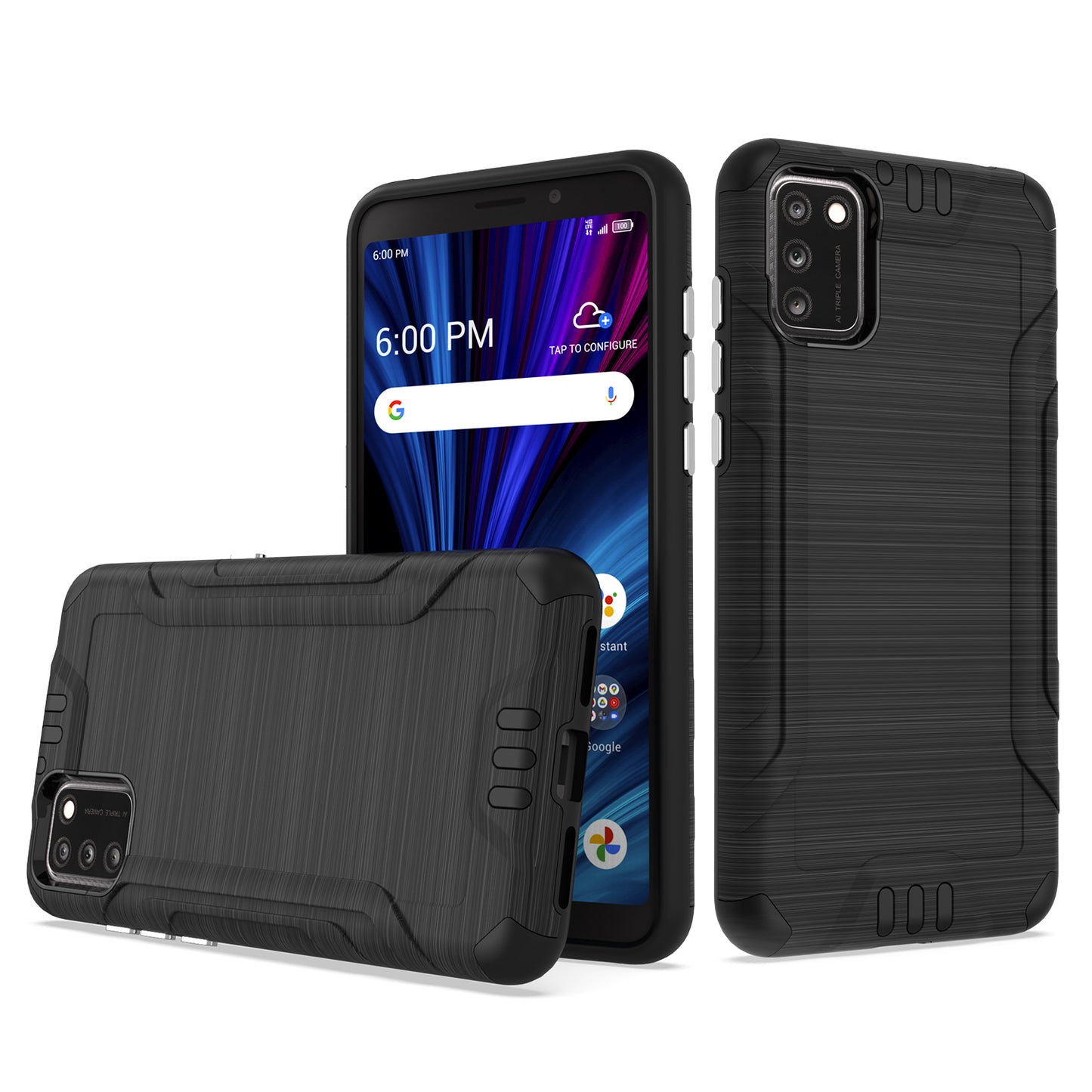 For TCL A3X Hybrid Dual Layer Slim Defender Armor Tuff Metallic Brush Texture Finishing Shockproof Hard PC + Soft TPU Rubber  Phone Case Cover