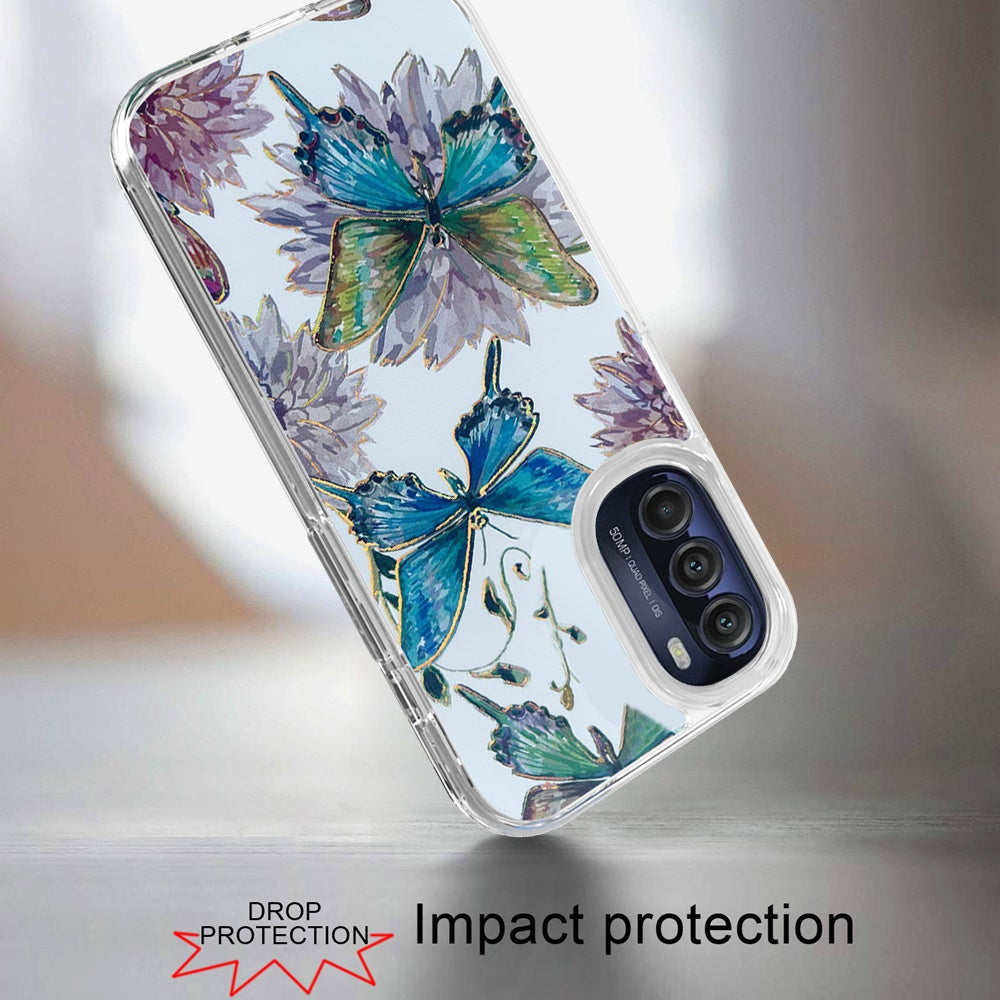 For Motorola Moto G Stylus 5G 2022 Stylish Gold Layer Printing Design Hybrid Rubber TPU Hard PC Shockproof Slim Butterfly Floral Phone Case Cover