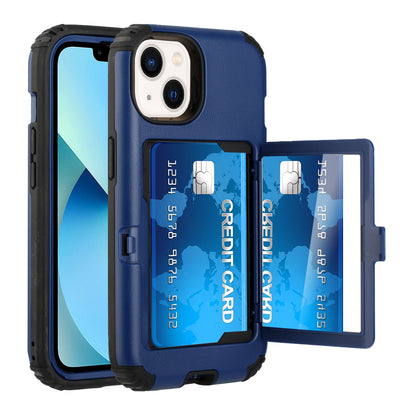 For Apple iPhone 13 /Pro Max Wallet Design with Credit Card Holder and Hidden Back Mirror Stand Heavy Duty Hybrid Shockproof Armor  Phone Case Cover