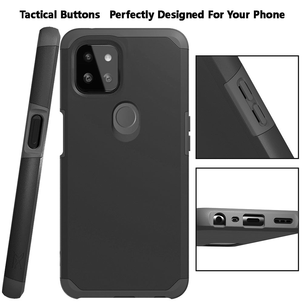 For T-Mobile Revvl 5G Ultra Slim Corner Protection Shock Absorption Hybrid Dual Layer Hard PC + TPU Rubber Armor Defender Black Phone Case Cover