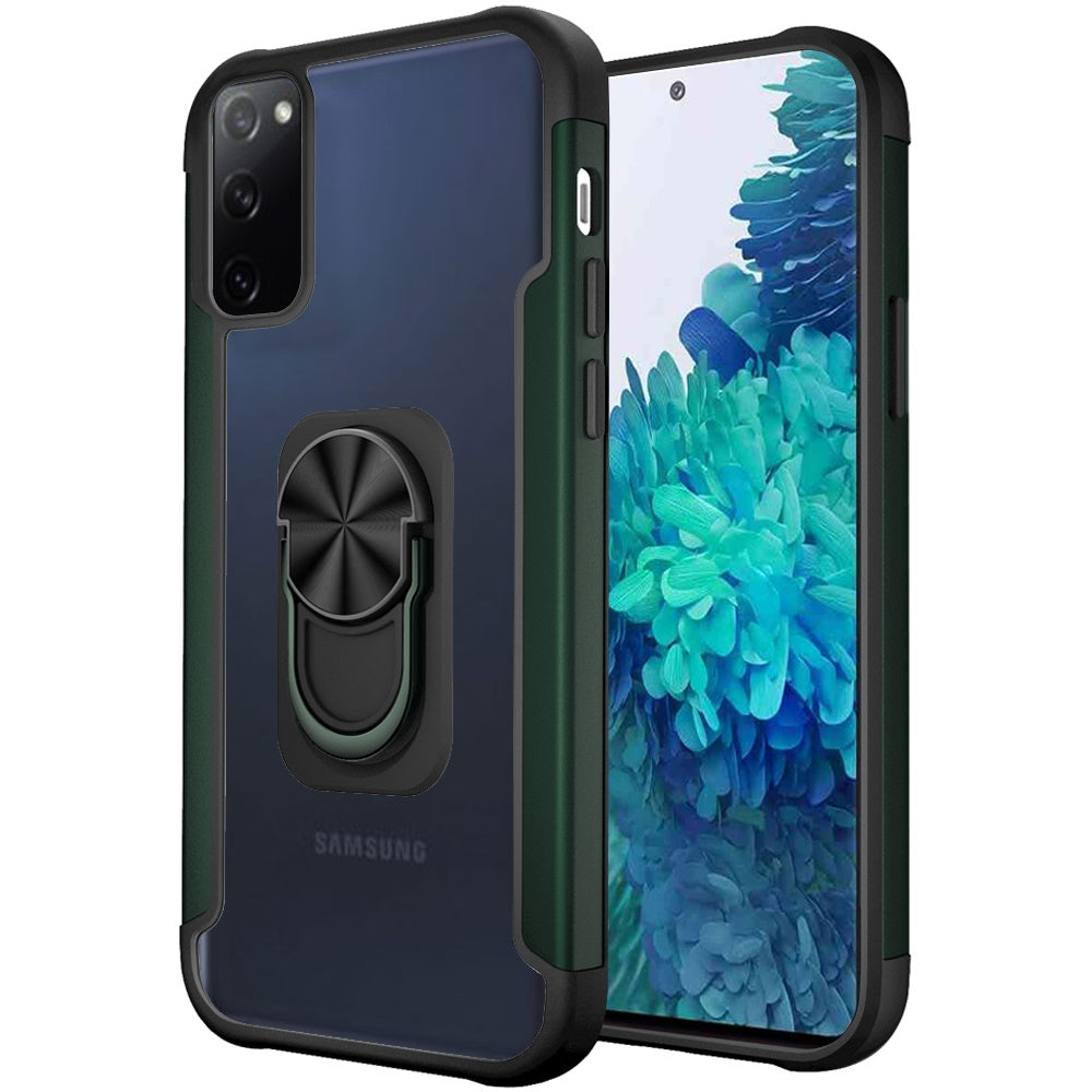 For Samsung Galaxy S20 FE /Fan Edition 5G Clear Alloy Hybrid with Ring Holder Kickstand [Magnetic Car Mount Feature]  Phone Case Cover