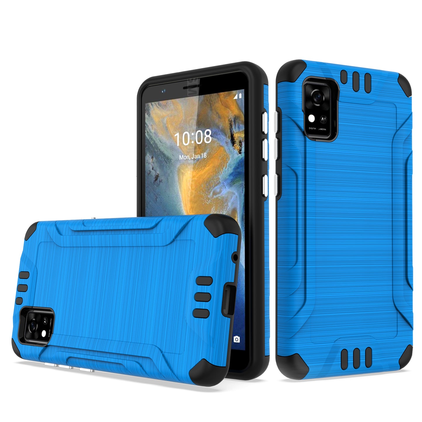 For ZTE Z589, Z5158 Hybrid Dual Layer Slim Defender Armor Tuff Metallic Brush Texture Finishing Shockproof Hard PC + Soft TPU Rubber  Phone Case Cover