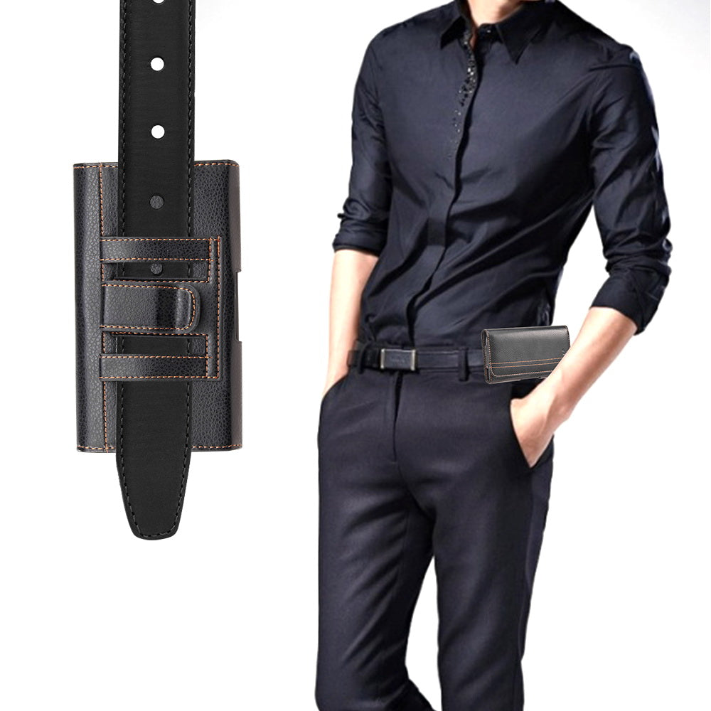 For Nokia C200 Universal Horizontal PU Leather Phone Holster Case with Belt Holder Clip / Loops Pouch Sleeve Carrying Cover [Black]