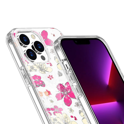 For Apple iPhone 14 (6.1") Beautiful Laser Clear Bling Glitter Design Pattern Hybrid Gummy Hard PC and TPU  Phone Case Cover