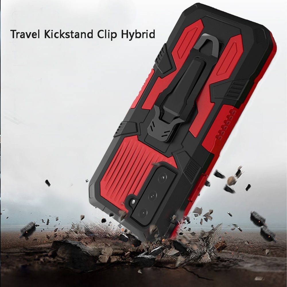 For Samsung Galaxy S21 FE /Fan Edition Rugged Heavy Duty Dual Layers Hybrid Shockproof Shell with Built in Metal Clip Holder & Kickstand  Phone Case Cover