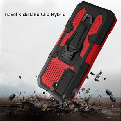 For Samsung Galaxy S21 FE /Fan Edition Rugged Heavy Duty Dual Layers Hybrid Shockproof Shell with Built in Metal Clip Holder & Kickstand  Phone Case Cover