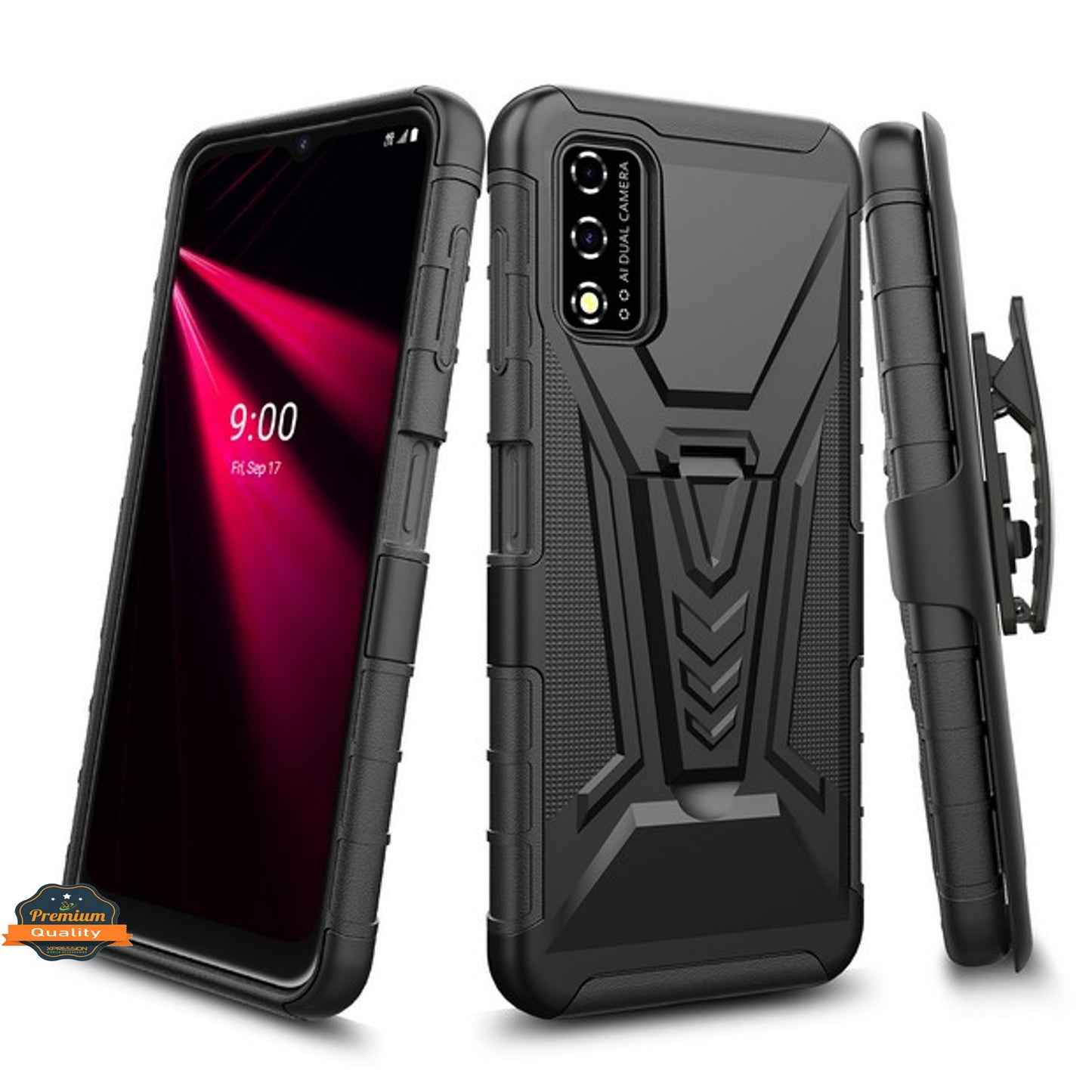 For TCL REVVL V 2021 4G Hybrid Armor Kickstand with Swivel Belt Clip Holster Heavy Duty 3 in 1 Defender Shockproof Rugged  Phone Case Cover