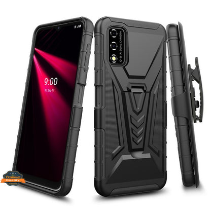 For TCL REVVL V 2021 4G Hybrid Armor Kickstand with Swivel Belt Clip Holster Heavy Duty 3 in 1 Defender Shockproof Rugged  Phone Case Cover