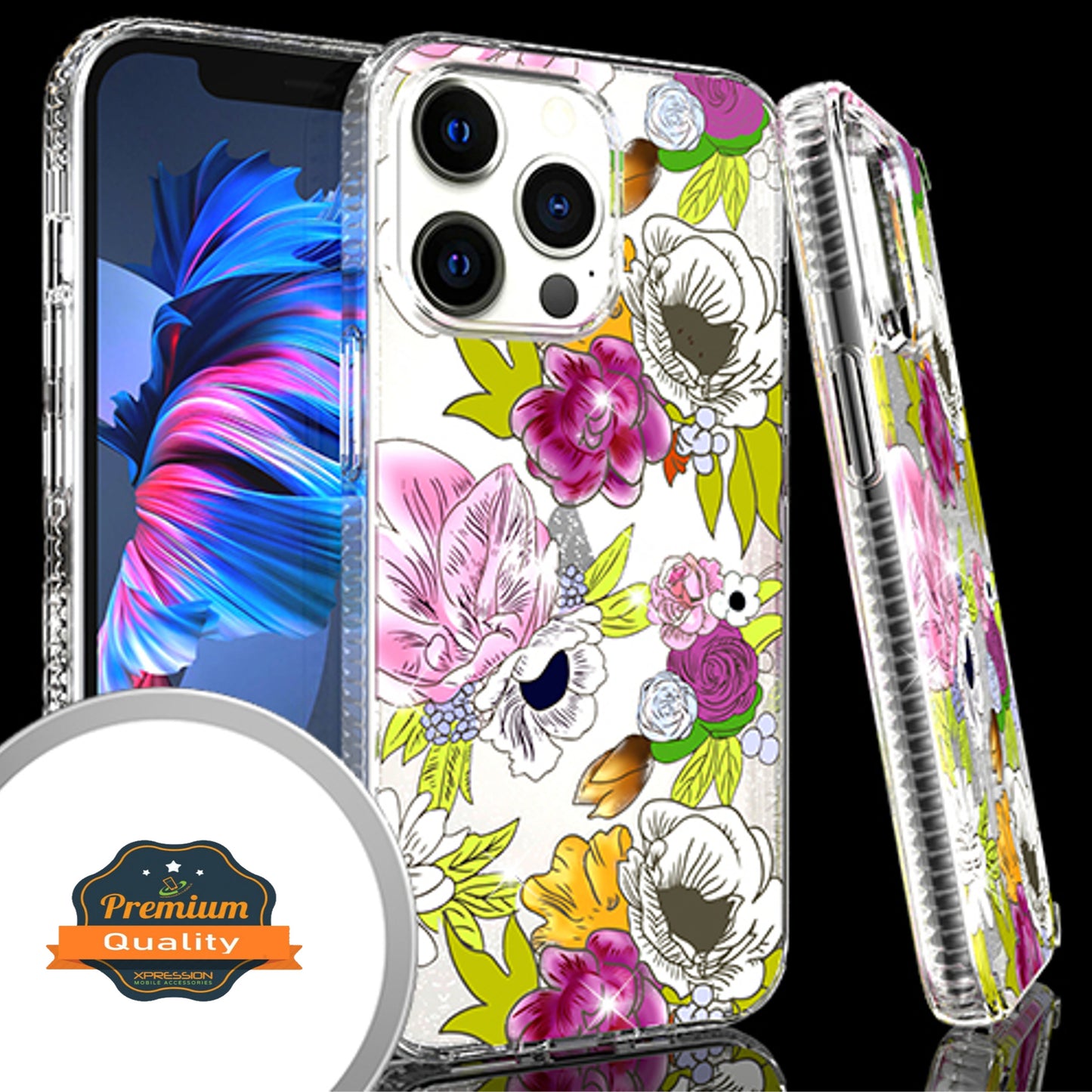 For Apple iPhone 13 /Pro Max Mini Clear Fashion IMD Pattern Design Hard Back PC Hybrid Bumper Armor TPU Soft Rubber Silicone Ultra Slim  Phone Case Cover