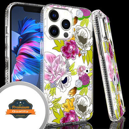 For Apple iPhone 13 /Pro Max Mini Clear Fashion IMD Pattern Design Hard Back PC Hybrid Bumper Armor TPU Soft Rubber Silicone Ultra Slim  Phone Case Cover