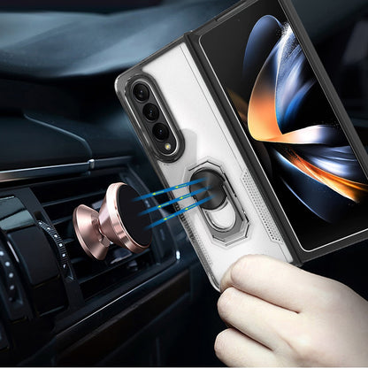 For Samsung Galaxy Z Fold 4 Clear Transparent Armor Defender Shockproof Hybrid with Ring Holder Kickstand  Phone Case Cover