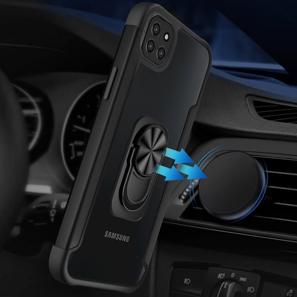 For Samsung Galaxy A22 5G Clear Military Grade Design Hybrid Protective with Ring Holder Kickstand [Magnetic Car Mount Feature]  Phone Case Cover