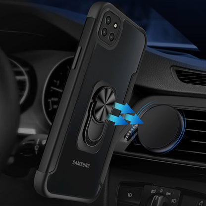 For Samsung Galaxy A22 5G Clear Military Grade Design Hybrid Protective with Ring Holder Kickstand [Magnetic Car Mount Feature]  Phone Case Cover