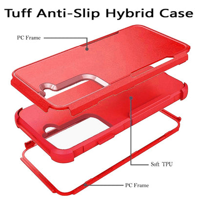 For Samsung Galaxy A13 5G Hybrid Rugged Hard Shockproof Drop-Proof with 3 Layer Protection, Military Grade Heavy-Duty Armor Design Red Phone Case Cover