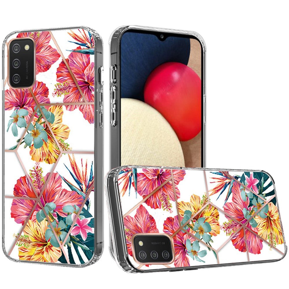 For Samsung Galaxy A02S Fashion Art Floral IMD Design Beautiful Flower Pattern Hybrid Protective Hard PC Rubber TPU Slim Back  Phone Case Cover