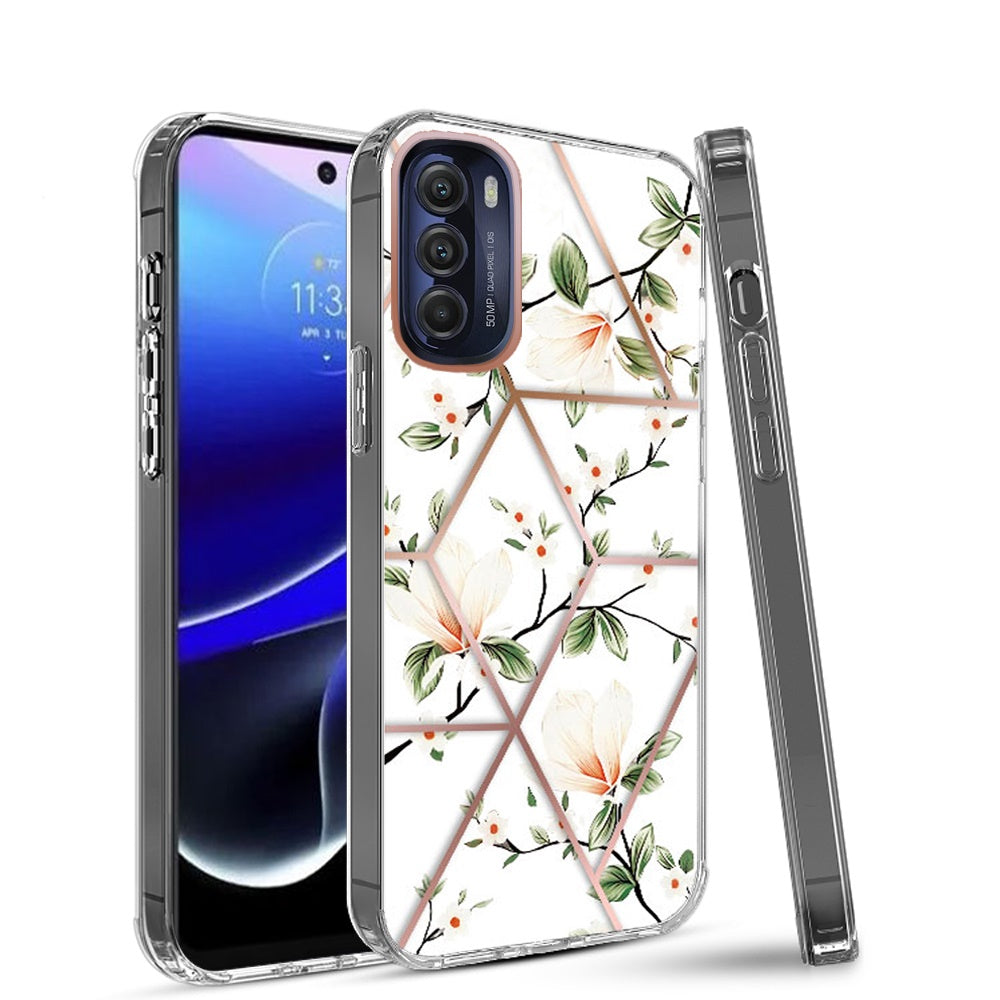 For Motorola Moto G Stylus 5G 2022 Fashion Art Floral IMD Design Beautiful Flower Pattern Hybrid PC Rubber Slim Hard Back  Phone Case Cover