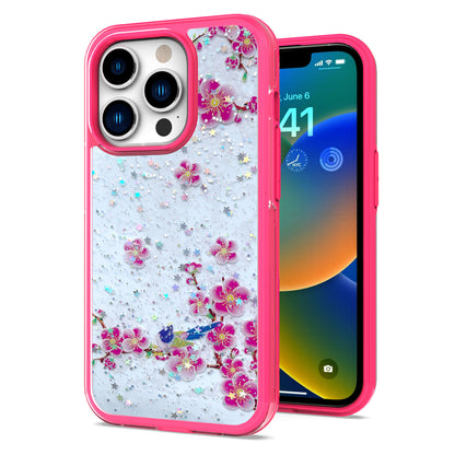 For Apple iPhone 14 (6.1") Sakura Spring Flowers Design Colorful Frame Hybrid Rubber TPU Hard Shockproof Rugged Slim  Phone Case Cover