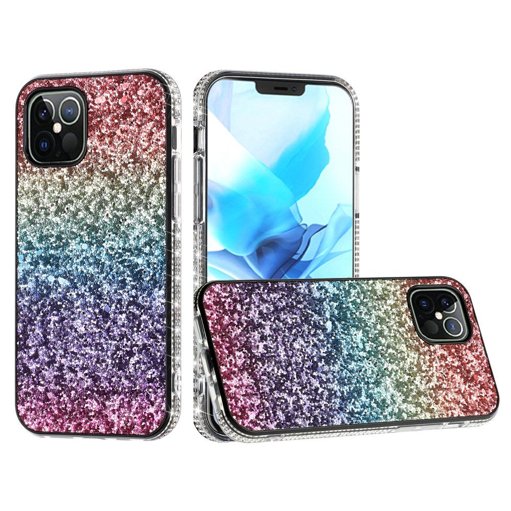 For Apple iPhone 14 /Plus Pro Max Rhinestone Sparkling Rainbow Gradual Glitter Full Diamonds Bling Hybrid Rugged  Phone Case Cover