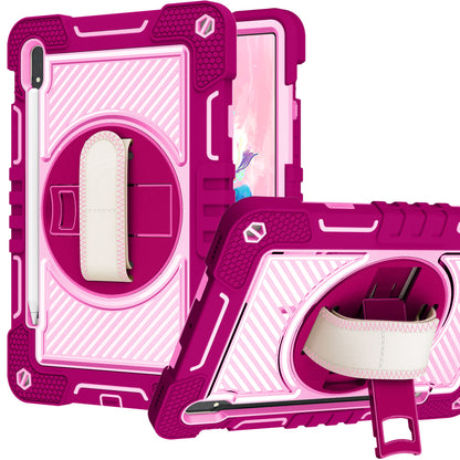 For Apple iPad 10th Gen 2022 Hybrid 3in1 Multi-Functional Tablet Case with Hand, Shoulder Strap, Pencil & Stand Holder Rose Pink Phone Case Cover