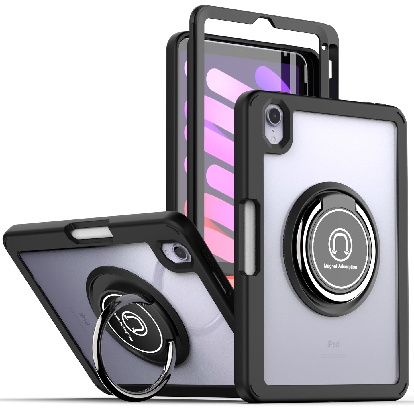 Case for Samsung Galaxy Tab A7 (10.4 inch) Slim Transparent Hybrid with Ring Magnetic Stand Holder Kickstand Frame Drop proof Clear Black Tablet Cover