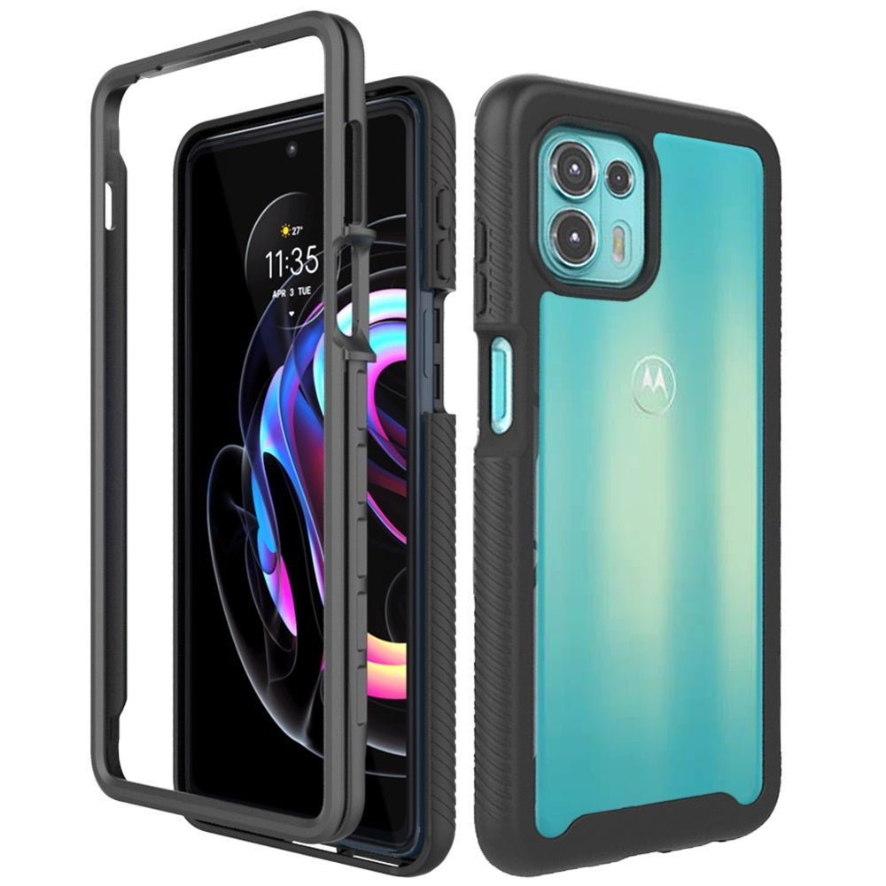 For Motorola Edge 20 Lite Clear Dual Layer Tuff Rugged Bumper Frame Heavy Duty Hybrid Shockproof Rubber TPU Full Body Defender Black Phone Case Cover