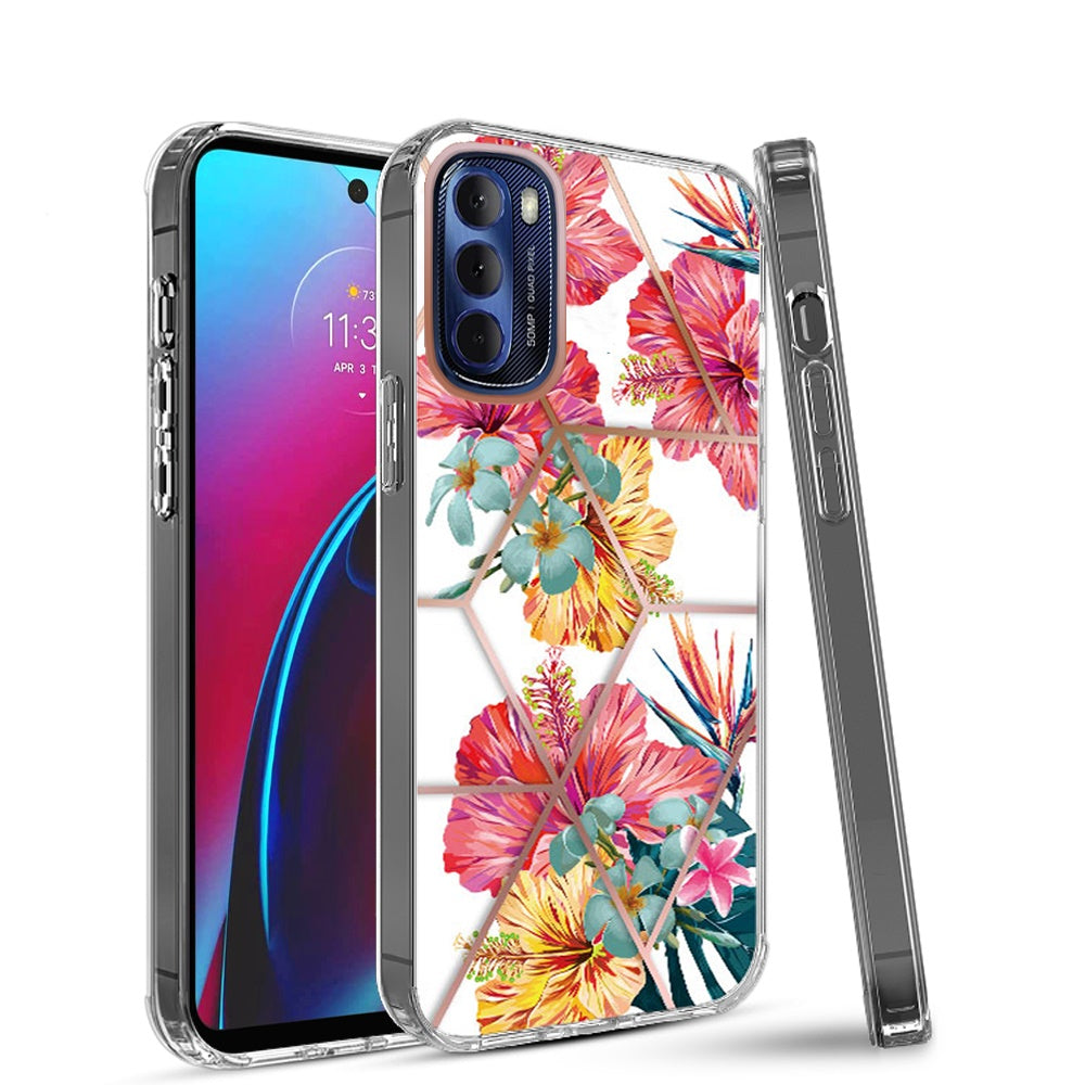 For Motorola Moto G Stylus 2022 4G Fashion Art Floral IMD Design Beautiful Flower Pattern Hybrid PC Rubber Hard Back  Phone Case Cover