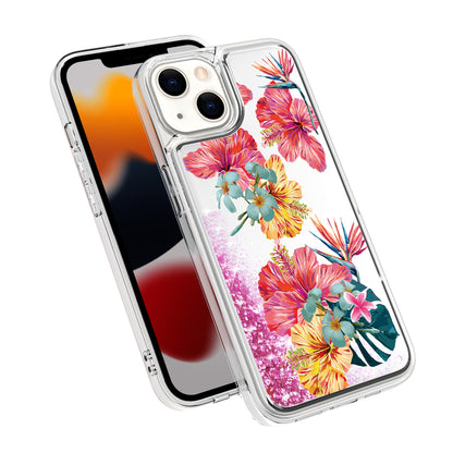 For Apple iPhone 13 /Pro Max Floral Design Quicksand Water Flowing Liquid Floating Sparkle Glitter Bling Flower Fashion TPU Hybrid  Phone Case Cover