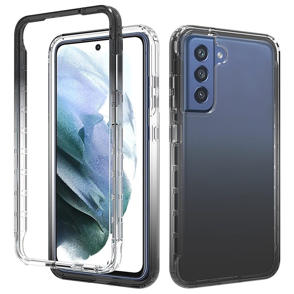 For Samsung Galaxy S21 FE /Fan Edition Dual Layer Hybrid Clear Gradient Two Tone Transparent Shockproof Rubber TPU Frame  Phone Case Cover