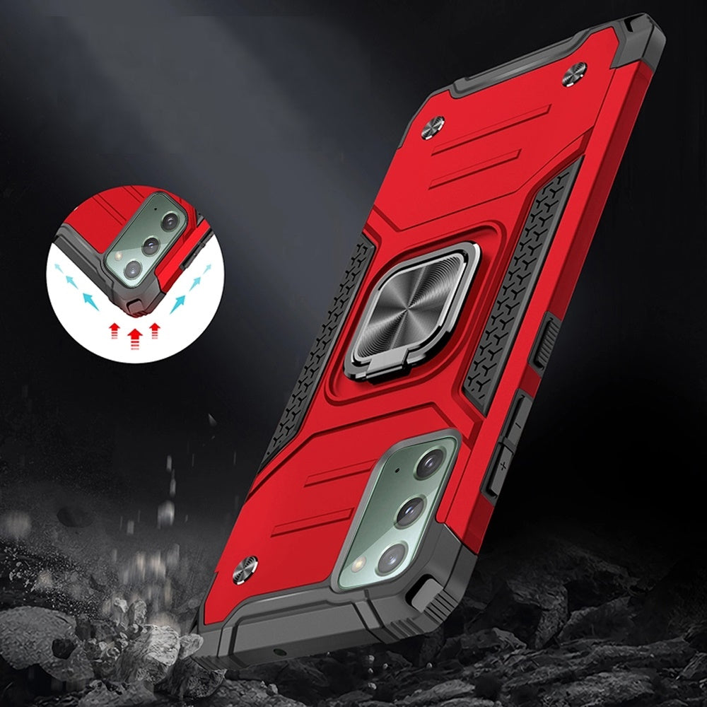 For Samsung Galaxy Note 20 Armor Hybrid with Ring Stand Holder Kickstand Shockproof Heavy-Duty Durable Rugged 2in2 Red Phone Case Cover