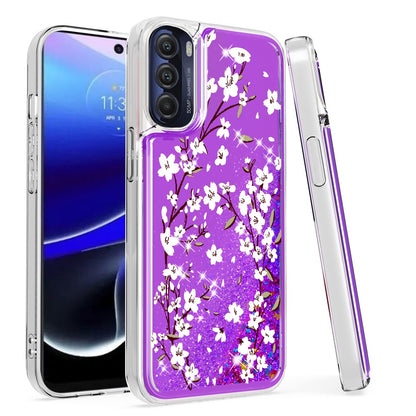 For Motorola Moto G Stylus 5G 2022 Quicksand Water Flowing Liquid Floating Glitter Bling Flower Fashion TPU Hybrid  Phone Case Cover