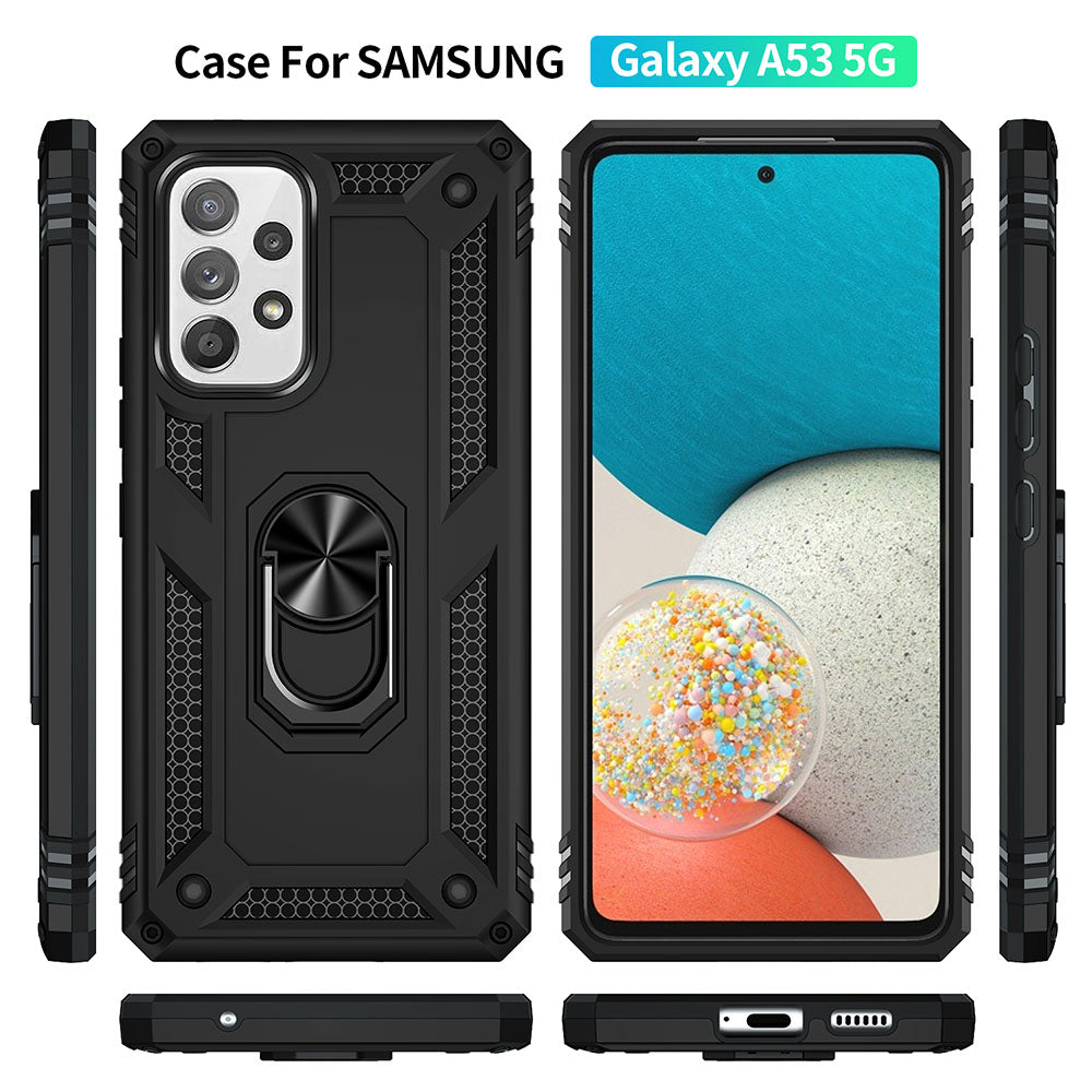 For Samsung Galaxy A53 5G Military Grade Heavy Duty Armor Hybrid with Rotating Metal Ring Kickstand Finger Loop Stand  Phone Case Cover