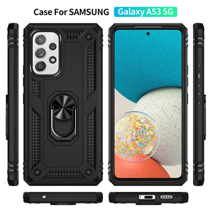 For Samsung Galaxy A53 5G Military Grade Heavy Duty Armor Hybrid with Rotating Metal Ring Kickstand Finger Loop Stand  Phone Case Cover