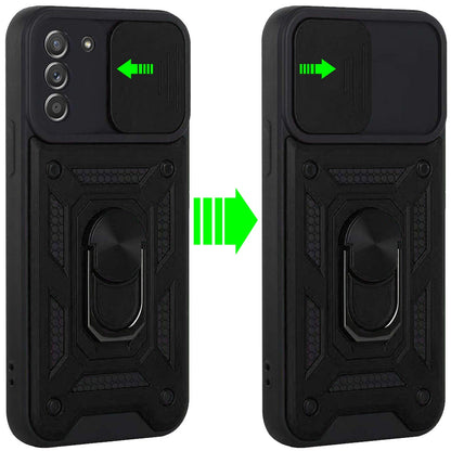 For Samsung Galaxy A03S Hybrid Cases with Slide Camera Lens Cover and Ring Holder Kickstand Rugged Dual Layer Heavy Duty  Phone Case Cover
