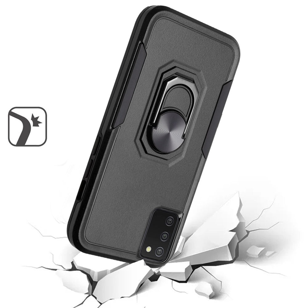 For Samsung Galaxy A03S Hybrid Tough Strong Dual Layer Hard PC with Flat Magnetic Ring Stand Heavy-Duty Armor Design  Phone Case Cover