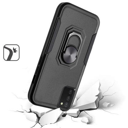 For Samsung Galaxy A03S Hybrid Tough Strong Dual Layer Hard PC with Flat Magnetic Ring Stand Heavy-Duty Armor Design  Phone Case Cover