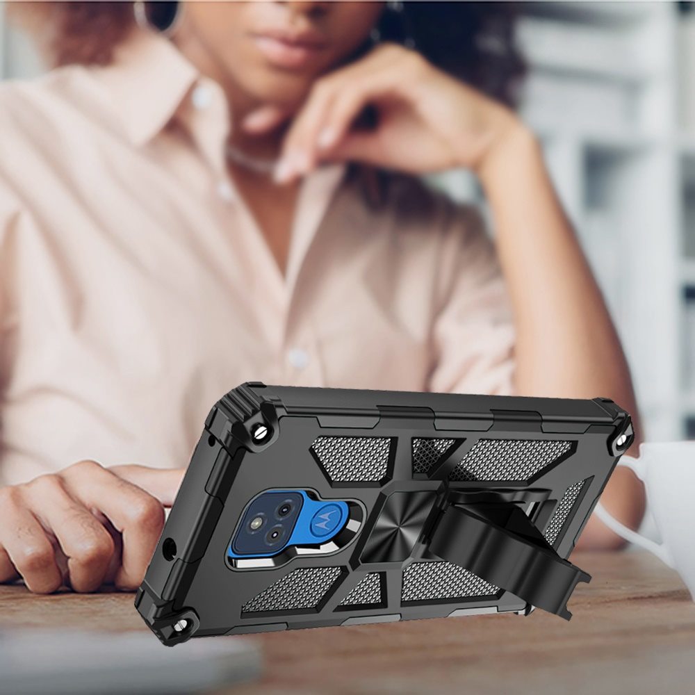 For Motorola Moto G Play 2021 Heavy Duty Hybrid Shockproof [Military Grade] Rugged Protective Fit Built-in Magnetic Car Mount Kickstand  Phone Case Cover