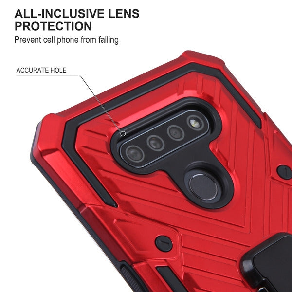 For LG K51 / Reflect Rugged Shockproof Hybrid Armor with Finger Ring Stand Holder Red Phone Case Cover