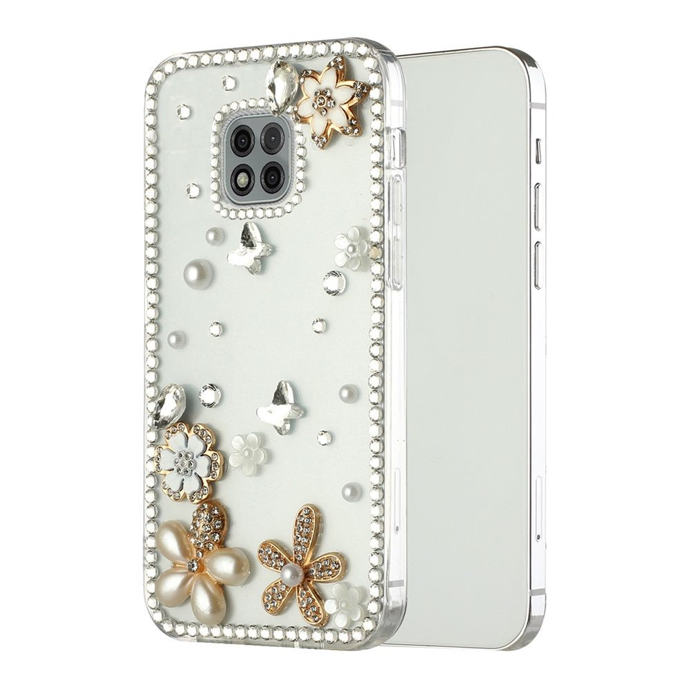 For Samsung Galaxy S21 Ultra Bling Clear Crystal 3D Full Diamonds Luxury Sparkle Rhinestone Hybrid Protective White Flower Butterfly Phone Case Cover