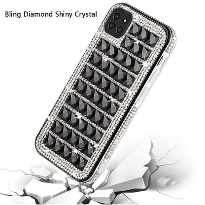 For Samsung Galaxy A22 5G Fashion Luxury 3D Bling Diamonds Rhinestone Jeweled Shiny Crystal Hybrid TPU + PC Bumper Hard Black Phone Case Cover