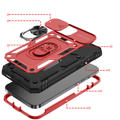 For Apple iPhone 14 (6.1") Hybrid Built-in 360° Rotate Magnetic Ring Stand with Camera Protection Heavy Duty Shockproof Red Black Phone Case Cover