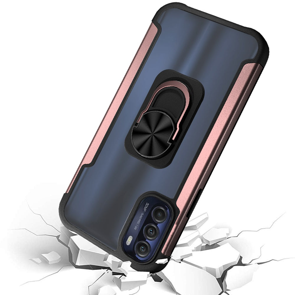 For Motorola Moto G Stylus 5G 2022 Clear Military Grade Hybrid with Ring Holder Kickstand [Magnetic Car Mount Feature]  Phone Case Cover