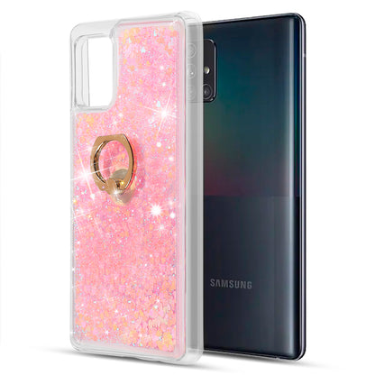 For Boost Mobile Celero 5G Hybrid Glitter Luxury Bling Sparkling Liquid Quicksand Glittering Sparkle TPU Rubber PC with Ring Stand Holder Kickstand  Phone Case Cover