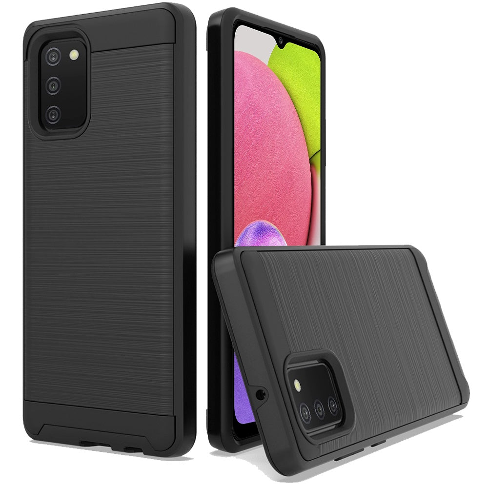 For Samsung Galaxy A03S Hybrid Rugged Brushed Metallic Design [Soft TPU + Hard PC] Dual Layer Shockproof Armor Impact  Phone Case Cover