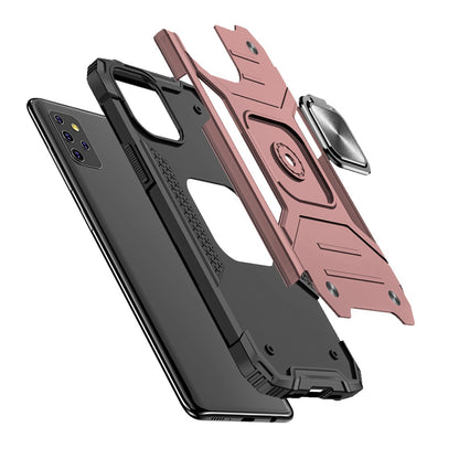 For Boost Mobile Celero 5G Armor Hybrid with Ring Holder Kickstand Shockproof Heavy-Duty Durable Rugged Dual Layer Hard PC Rose Gold Phone Case Cover