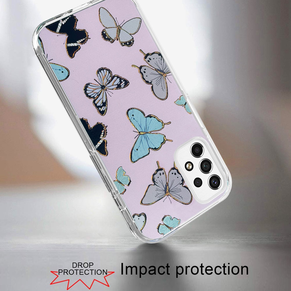For Samsung Galaxy A53 5G Stylish Gold Layer Printing Design Hybrid Rubber TPU Hard PC Shockproof Armor Rugged Slim Fit Butterflies Phone Case Cover