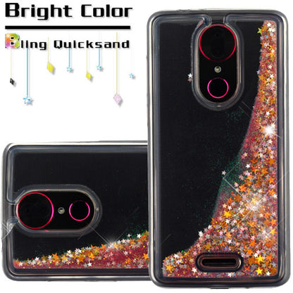 For T-Mobile Revvl Plus Quicksand Liquid Glitter Bling Hybrid Flowing Sparkle Fashion Protector Skin Pink Phone Case Cover