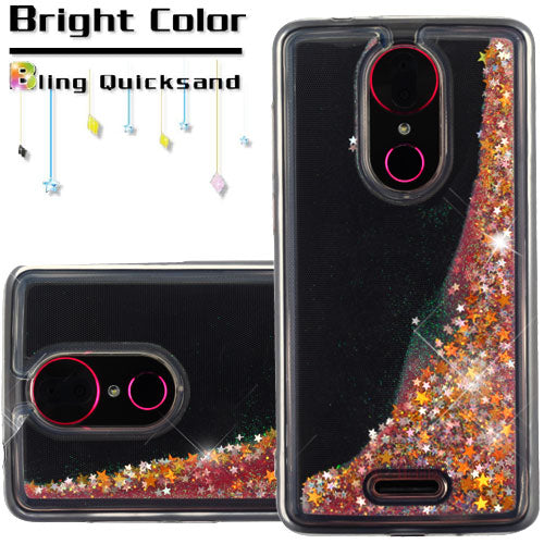For T-Mobile Revvl Plus Quicksand Liquid Glitter Bling Hybrid Flowing Sparkle Fashion Protector Skin Pink Phone Case Cover